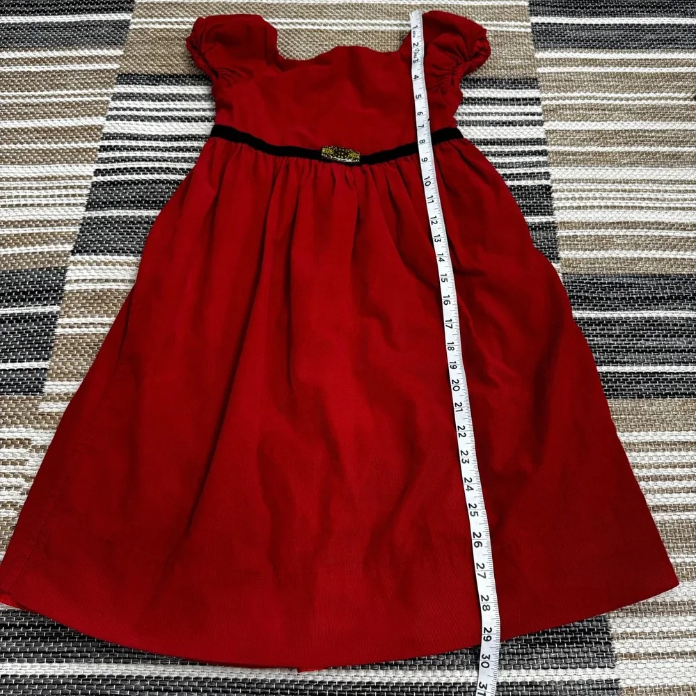 Ralph Lauren Dress Girls‎ 6 Red Corduroy Velvet Waist Puff Sleeve Lined Holiday